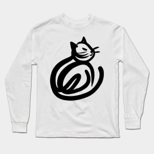 Stick figure cat in black ink Long Sleeve T-Shirt